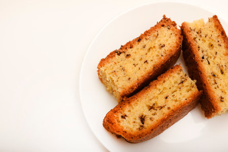 Slices of cake on a white background. A cake for tea.の写真素材