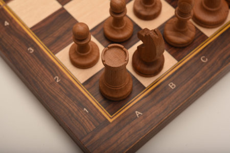 Black and white chess. Wooden chess on a board. A chess game.