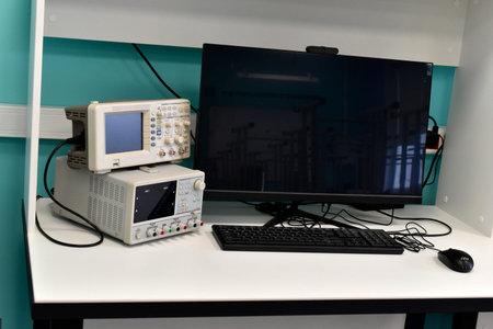 An electronic oscilloscope in the laboratory.の写真素材