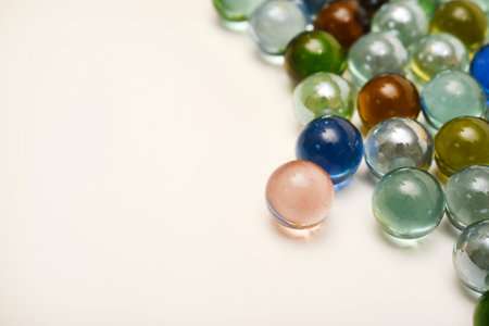 Colorful glass balls on a white background. The decor is made of multicolored glass.の写真素材