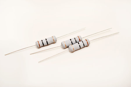 Ceramic resistors on a white background. Electronic components for electronic devices.