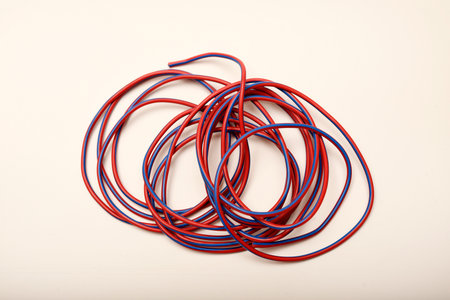 Bundles of copper connecting wires in rubber insulation. Multicolored wires.の写真素材