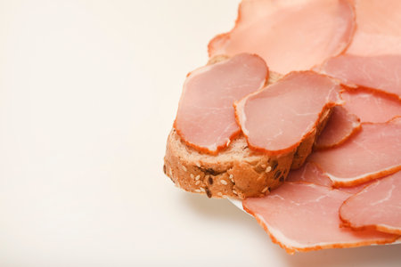 Ham sandwiches. Ham cut into thin slices.の写真素材