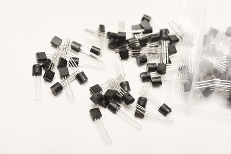 A scattering of plastic transistors. A bipolar transistor for electronics.の写真素材