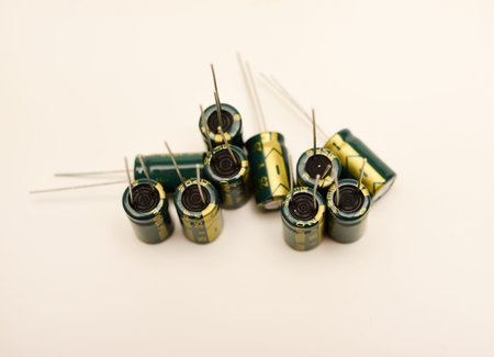 Electrolytic capacitors of different nominal values. Energy storage devices. Electronic radio...