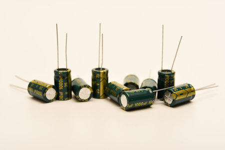 Electrolytic capacitors of different nominal values. Energy storage devices. Electronic radio...