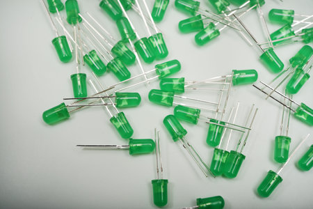 Green LED lamps. A scattering of electronic elements. Light-emitting diodes.の写真素材