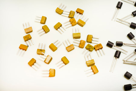 Bipolar transistors on a white background. Semiconductor devices. Microelectronics.の写真素材