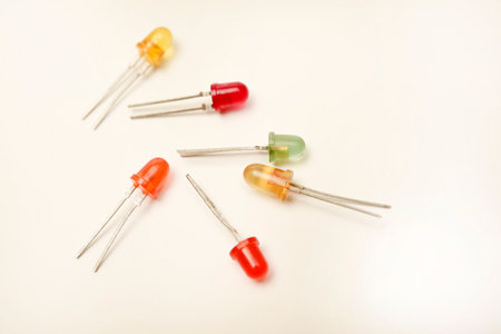 Old multicolored LEDs in bags. Electronic elements.の写真素材