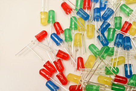 A scattering of LEDs. Multi-colored LEDs in bags. Electronic elements.の写真素材