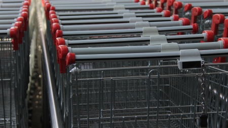 An empty metal shopping carts or Trolleyの写真素材