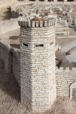 The city wall  Tower Psefanus  Model of the ancient Jerusalemの写真素材