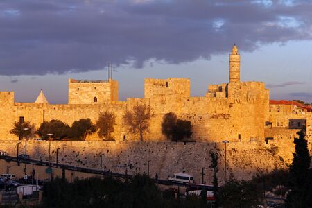 The ancient walls of the Old City of Jerusalemの写真素材