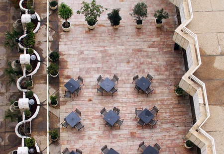 Restaurant  on the street after the rainの写真素材