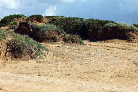 Motocross and autosport track on blue sky background