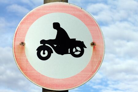 Prohibition sign on the beach  banned traffic on the motorcyclesの写真素材