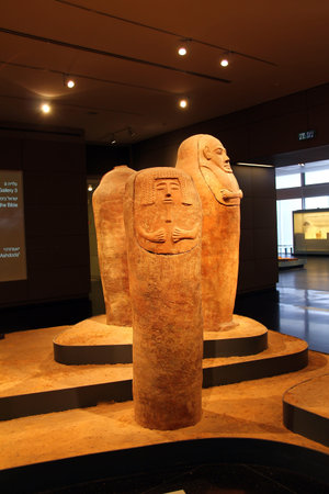 JERUSALEM, ISRAEL -    Burial coffins in egyptian hall of  the Israel Museum  in Jerusalem