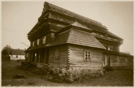 Retro photo of  old wooden synagogue  in  Jeziory, Poland, 18th century AD and was completely destroyed by the Nazis during the Holocaustのeditorial素材