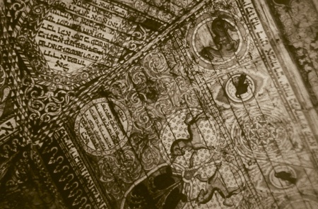 Retro photo of interior of  old wooden synagogue  in Grojec, Poland, early 19th century AD and was completely destroyed by the Nazis during the Holocaustのeditorial素材