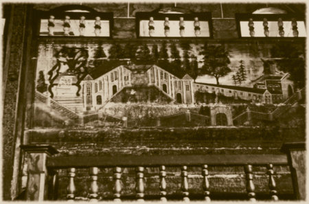 Retro photo of interior of  old wooden synagogue  in Grojec, Poland, early 19th century AD and was completely destroyed by the Nazis during the Holocaustのeditorial素材