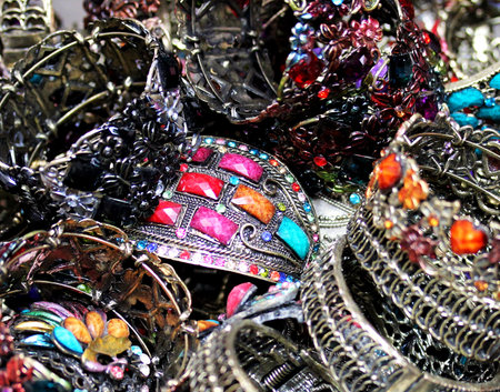 Women jewelry a the flea market  Selective focus