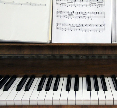 Closeup of a old piano keyboardのeditorial素材