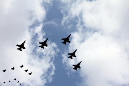 Israeli Air Force   jet fighters) at parade in honor of Independence Dayの写真素材
