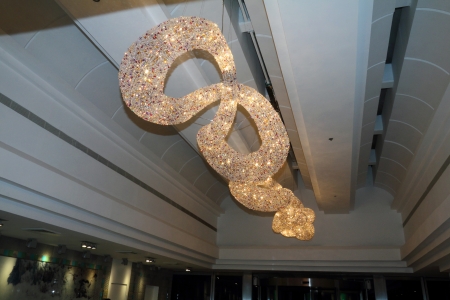 Modern crystal chandelier in the new hotelのeditorial素材