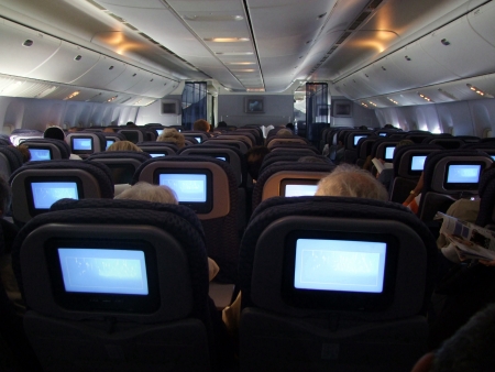 Interior of modern aircraft insideの写真素材