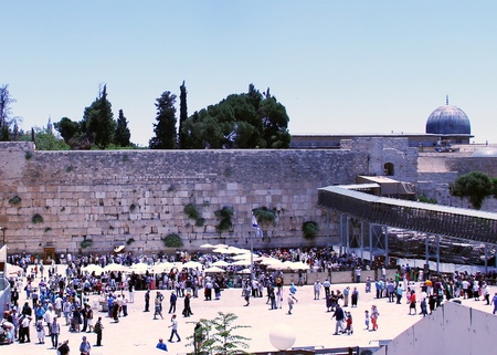 Jewish worshipers praying  at the Wailing Wall an important jewish religious site in Jerusalem, Israelのeditorial素材