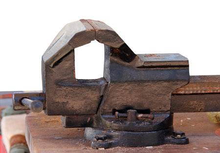 industrial bench vise on white background