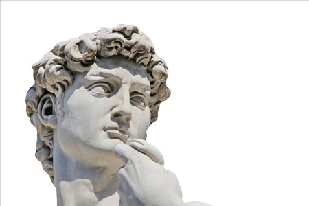 Detail close-up of Michelangelo s David statue isolated on white background, with place for your design or textの写真素材