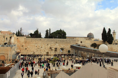  Jewish worshipers pray at the Wailing Wall an important jewish religious site , Jerusalem  Israel