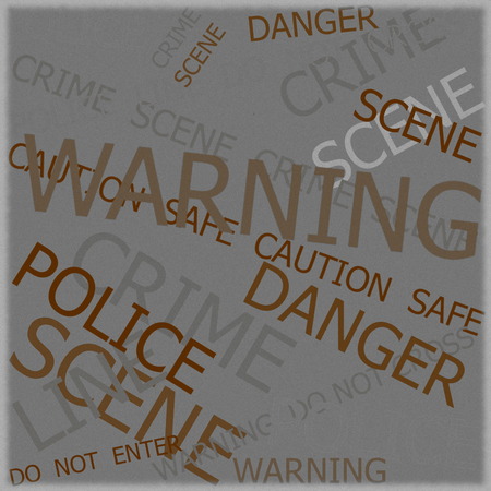 Warning, Caution, Crime, Police  signs on yellow background with old photo textureの写真素材