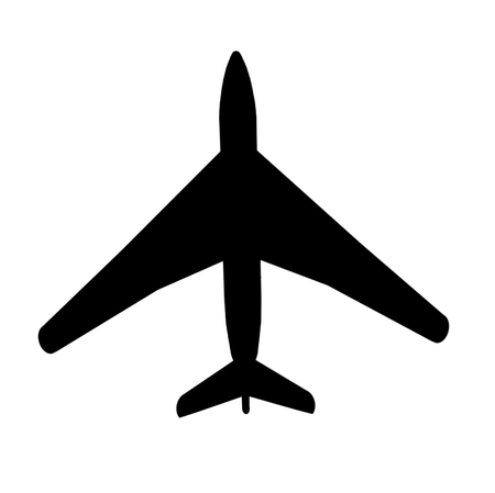 Abstract black airplane silhouette on white backgroundの写真素材