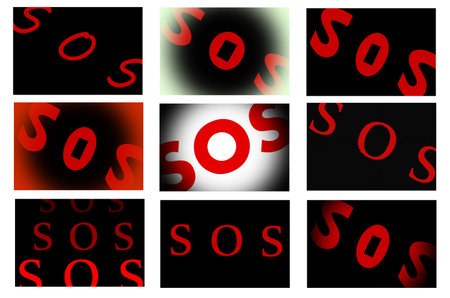  Set of Red SOS word on black and white backgroundの写真素材