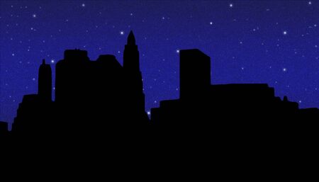 Lower Manhattan silhouette on the night starry sky  backgroundの写真素材