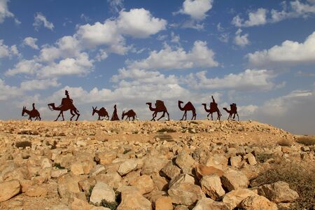 Camels caravan in the Negev desert, En Avdat National Park, Israelの写真素材