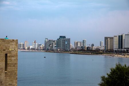 Sea coast and the view of the Tel Aviv from Old Jaffa. Israelのeditorial素材