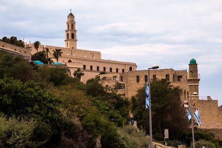 St. Peter catholic church and abbey in Old Jaffa as seen from Tel-Aviv side. Israel.のeditorial素材