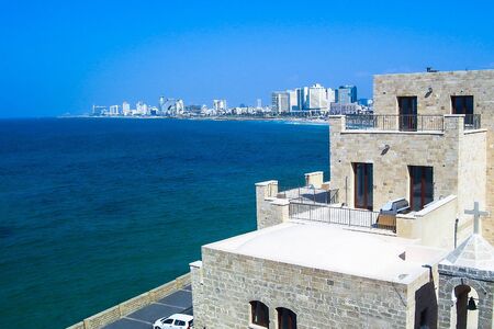 Sea coast and the view of the Tel Aviv from Old Jaffa. Israelの写真素材