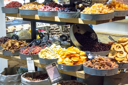 Interior of small shop of dried fruits and oriental sweets in Jaffa.  Israelのeditorial素材