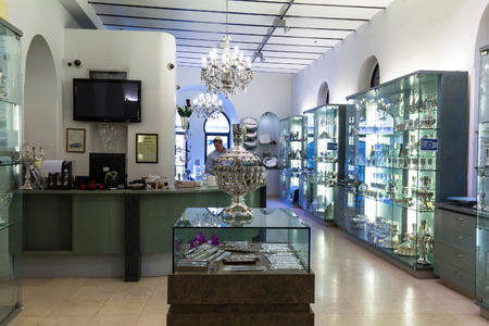 Unidentified jewish  tourist in  Judaic store on Mamilla street. Jerusalem. Israelのeditorial素材