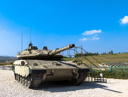 Israel made main battle tank Merkava  Mk IV on display at Yad La-Shiryon Armored Corps Museum at Latrun. Israelのeditorial素材