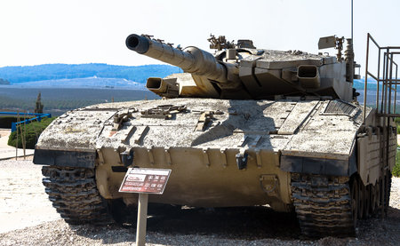 Israel made main battle tank Merkava  Mk III on display at Yad La-Shiryon Armored Corps Museum at Latrun. Israelのeditorial素材