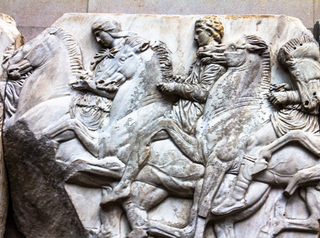 Marble from Acropolis Greece or Elgin marble in British museum. London, UK