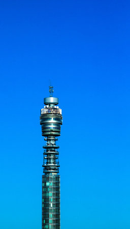 BT London Telecom Tower, popular landmark with revolving restaurant near the top, giving panoramic...