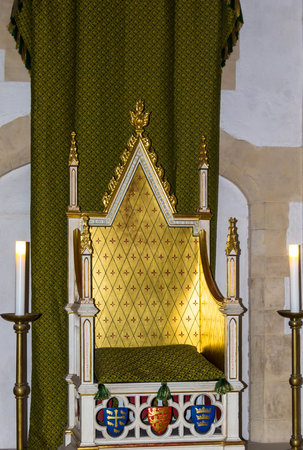 Throne of  Henry III and his son Edward I  in  Wakefield tower at Tower of London. The throne is...