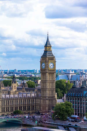 LONDON, UK - JUNE 6, 2015:  Cityscape from London Eye with houses of Parliament , Big Ben and  Westminster Abbeyのeditorial素材