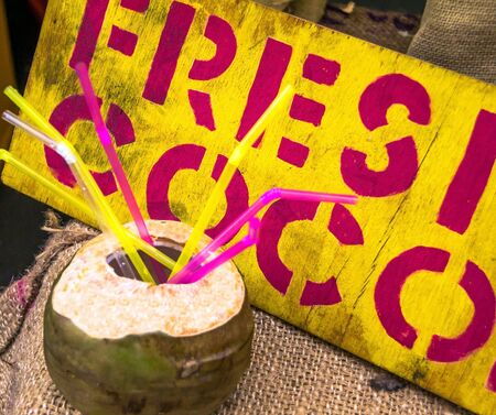 Raw and healthy. Green coconuts on the market. London. UKの写真素材